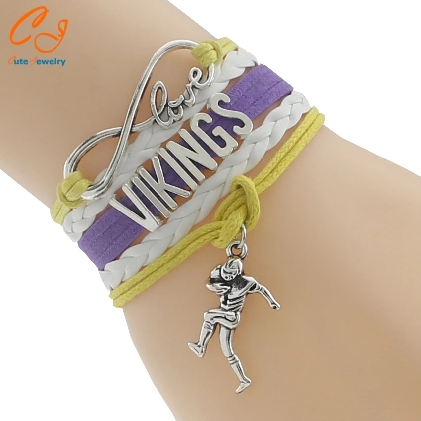 Браслет для футбольной команды Infinity Love Minnesota state Vikings желтый белый фиолетовый на
