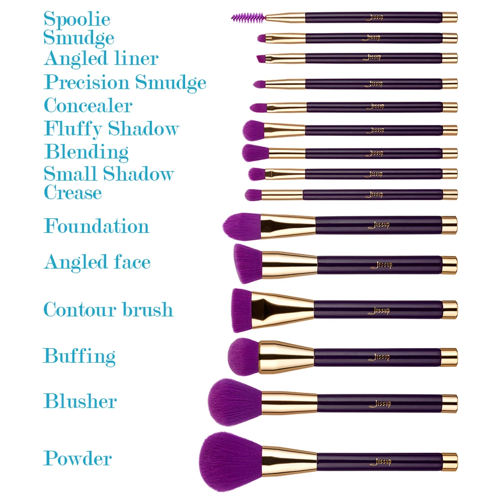 Jessup 15 шт. фиолетовый/Темный фиолетовый brochas maquillaje pinceaux maquillage тени для век Пудра лайнер макияжные кисти для контура набор T114