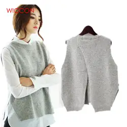 2019 осенний свитер без рукавов для женщин с круглым вырезом на спине, с поперечным разрезом, вязаный пуловер для женщин, пуловеры для женщин