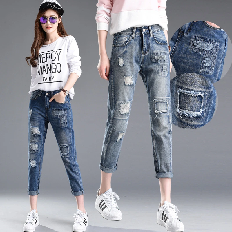 2018 nueva Jeans para mujeres sueltos tobillo pantalones de cintura alta lápiz pantalones estilo europeo más tamaño jeans mujer|plus size jeans|plus size jeans womansize jeans - AliExpress