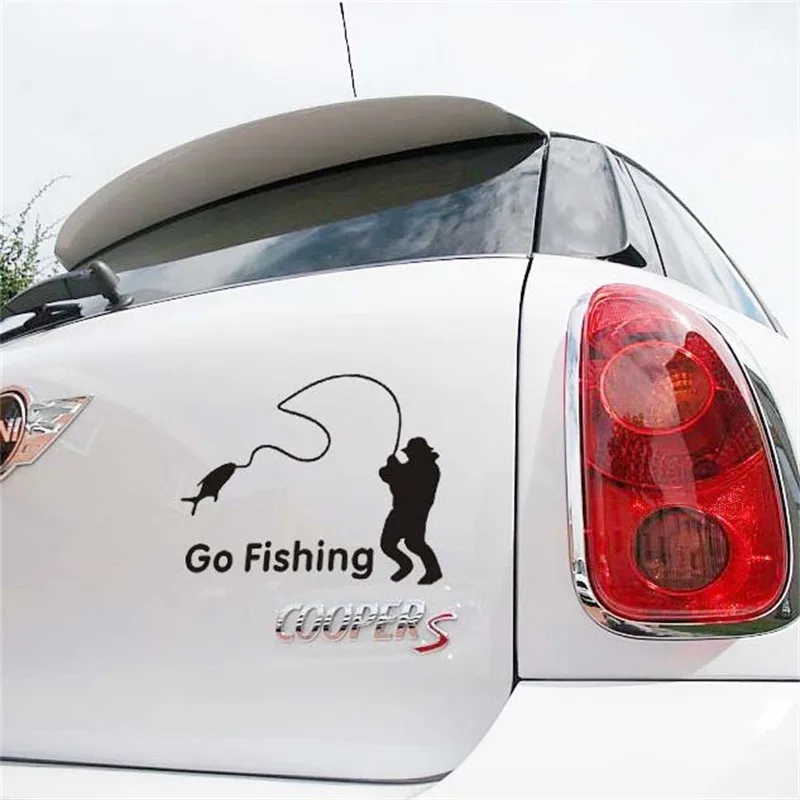 

Outdoor Sports Car Stickers Go Fishing Stickers Funny Car Stickers Personalized Car Styling 14X11CM