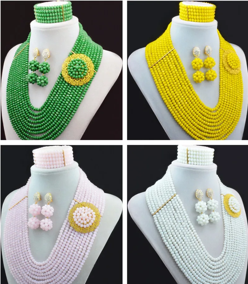 

Green Yellow White 16 Colors African Beads Jewelry Set Nigerian Beads Jewelry Set for Wedding 2016 Fashion Jewelry Set