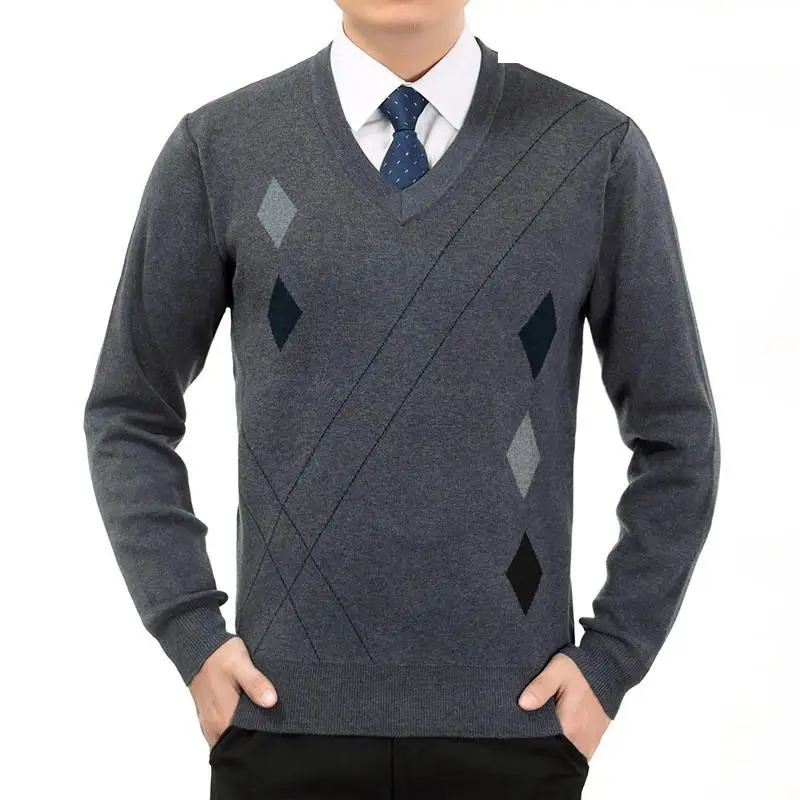 Зимний мужской свитер среднего возраста с v-образным вырезом, модный осенний свитер для отца, супер большой повседневный свободный размер s m l xl 2XL