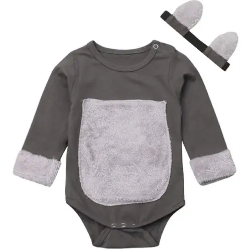 

2018 Casual Toddler Baby Girl Warm Wool Romper+Cute Ears Headband Outfit Clothes Size 3-24M