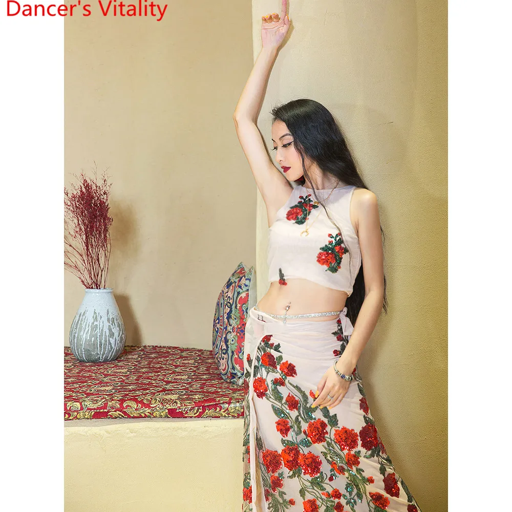 

Belly Dance Training Clothes Women Beginners Sleeveless Top Hips Scarf Set Oriental Indian Dance Summer Performance Wear