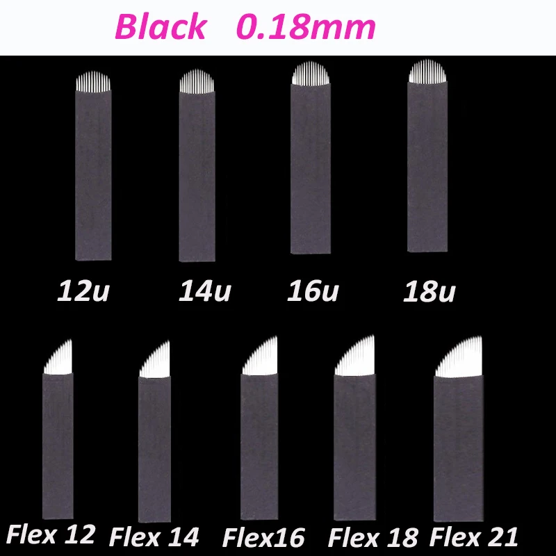 100pcs 0.18mm Lamina Tebori Flex Microblading 12 14 16 18 U shape Tattoo needles for Permanente makeup Eyebrow Blades Manual pen-1