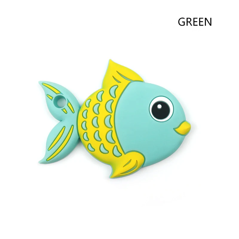 Пищевой силиконовый Прорезыватель для зубов в форме рыбы, бусины, BPA бесплатно, для прорезывания зубов, жевательные подвески, ожерелье, DIY подвеска, игрушка в подарок - Цвет: Green