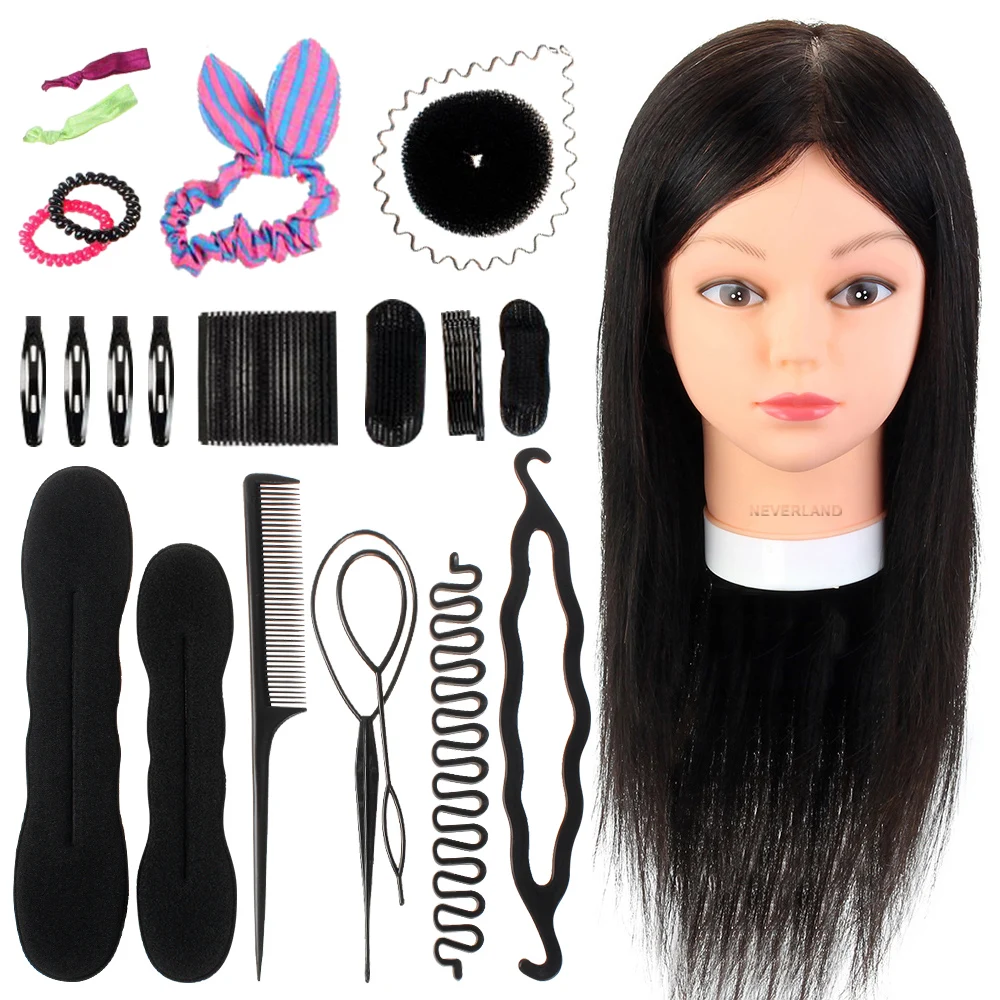 100 Real Human Hair Training Head Practice Hairdressing Black