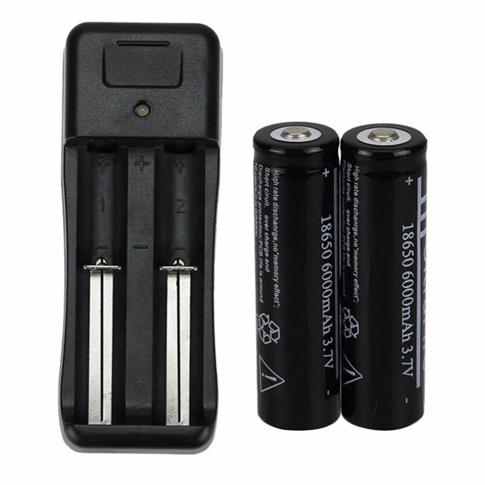 High quality 2 x 18650 6000mAh 3.7V Li ion Rechargeable Battery + 1 x Battery Charger US Plug