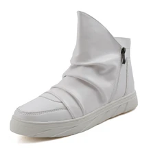 2016 Fashion Men’s Leather Boots Casual cowboy boots Zipper Flat Shoes Black White chelsea boot botas hombre sapatilhas X083118