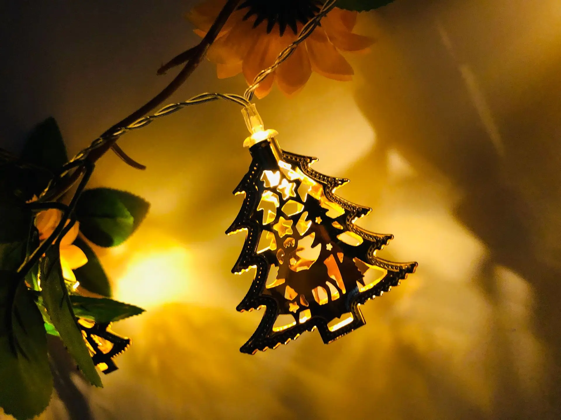 Светодиодный светильник-гирлянда из кованого железа с оленем, рождественской елкой, гирлянда для праздника, вечеринки, украшения сада для дома, детской комнаты