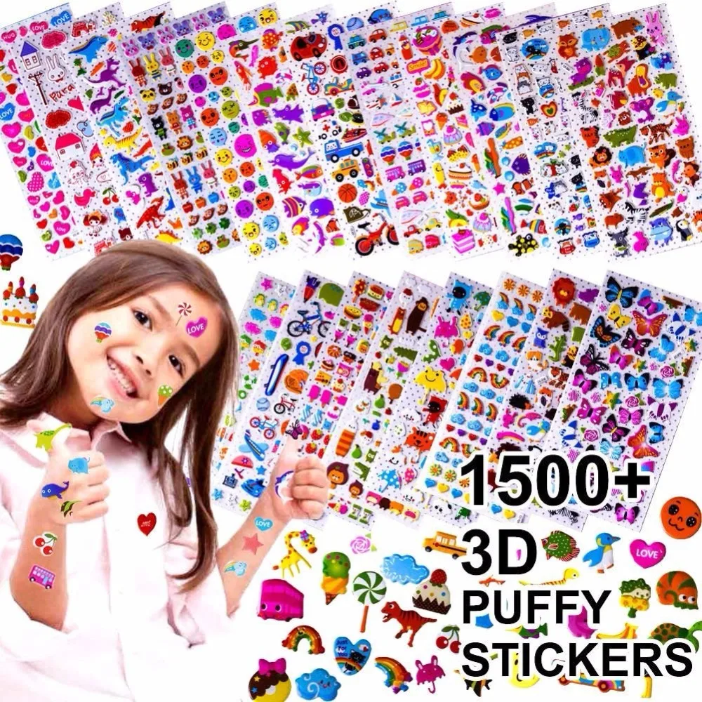 Наклейки для детей 1500 + 20 различных листов 3D пышные наклейки объемные детские