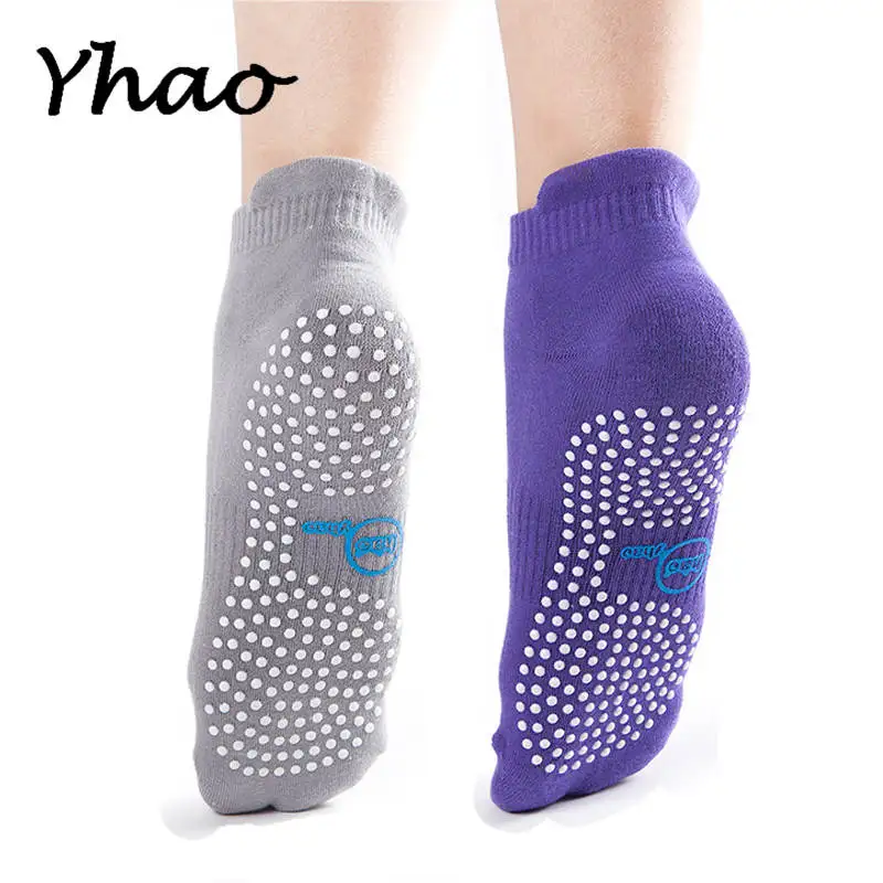 2 пара/лот Yhao Брендовые женские нескользящие носки для йоги спортивные носки для пилатеса и балета для фитнеса дышащие свободные батуты носки - Цвет: Grey And Purple