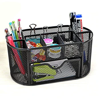 

Multifunctional 9 Components Table Metal Desktop Pen Storage Box Black / Rose / Sky