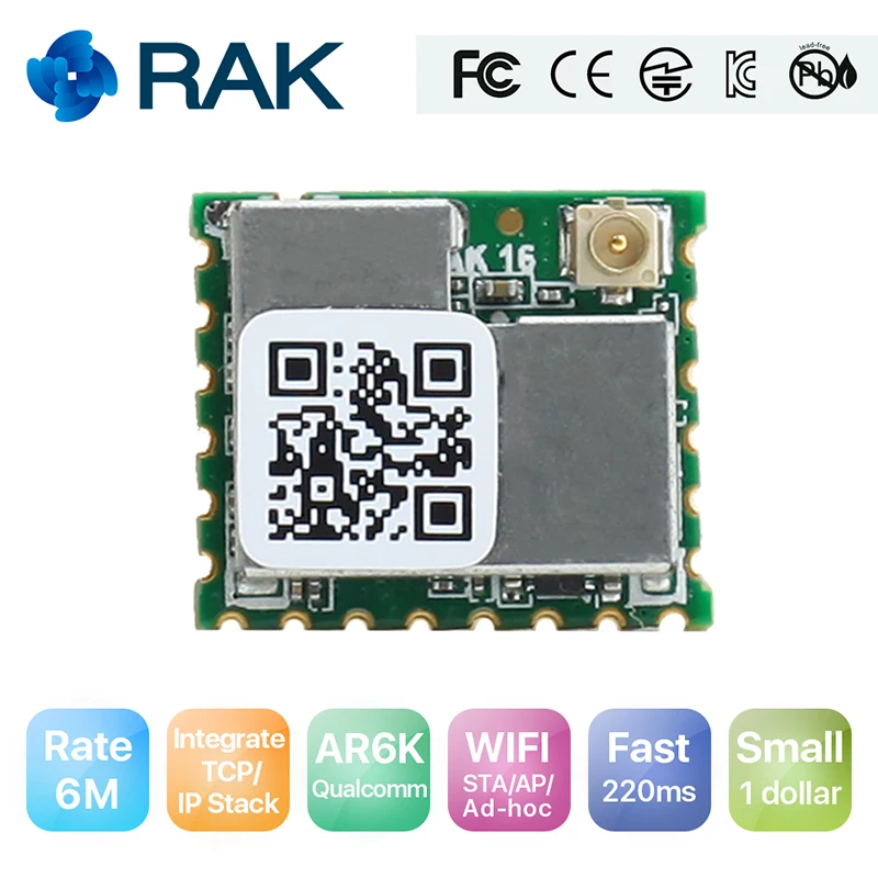 RAK439 Low Power Tiny Size High-speed SPI wifi module Integrate TCP/IP Stack Wireless IoT Module with External Antenna Q123 | Электроника