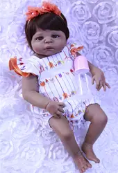 55 см полный корпус силиконовый Reborn Baby Doll игрушка 22 дюймов черная кожа новорожденная девочка bebes reborn Малыш кукла ребенок купать игрушки