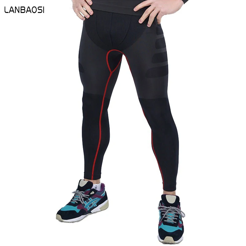 LANBAOSI Skinny Compression Pants Men Supper Elastic Gym Sport Pants