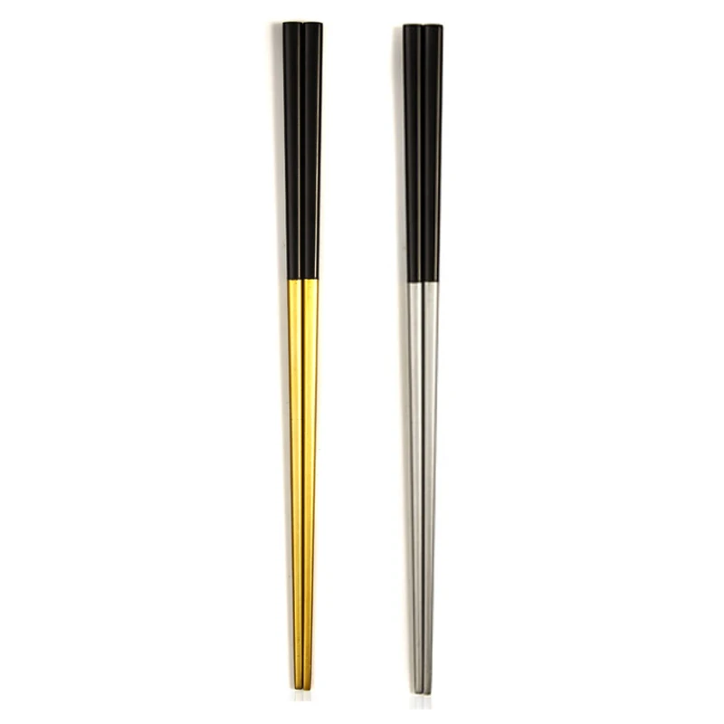 1 pairs 23.5cm/9.2'' Gold Silver Metal Chopstick Stainless Steel
