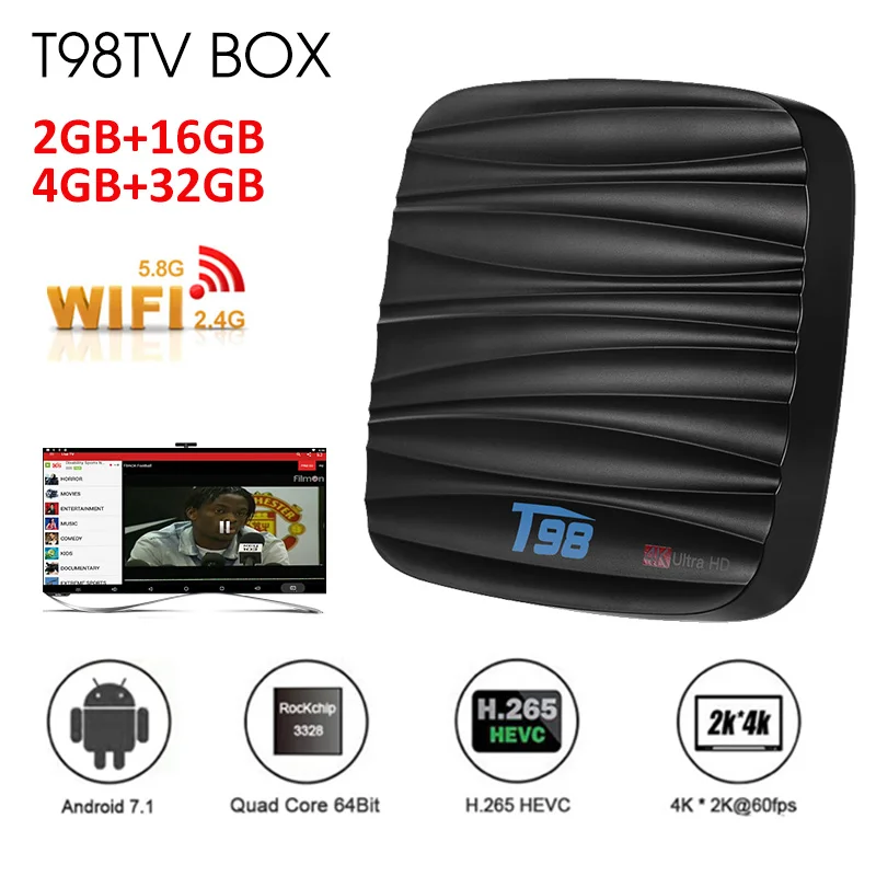 

T98 Android TV BOX T98 Android 9.0 Smart TV Box 4GB 32GB Allwinner H6 64bits Quad-Core Cortex-A53 2.4GHz WiFi Set top box 2GB16G