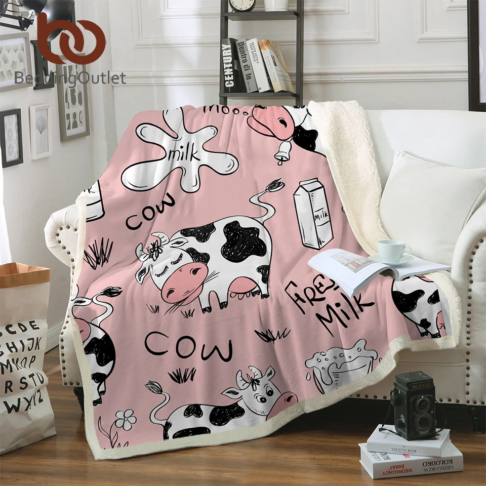 

BeddingOutlet Pink Cow Sherpa Fleece Blanket Milk Cartoon Throw Cute Farm Animal Blanket Unicorn Cow Plush Blanket for Bed Couch