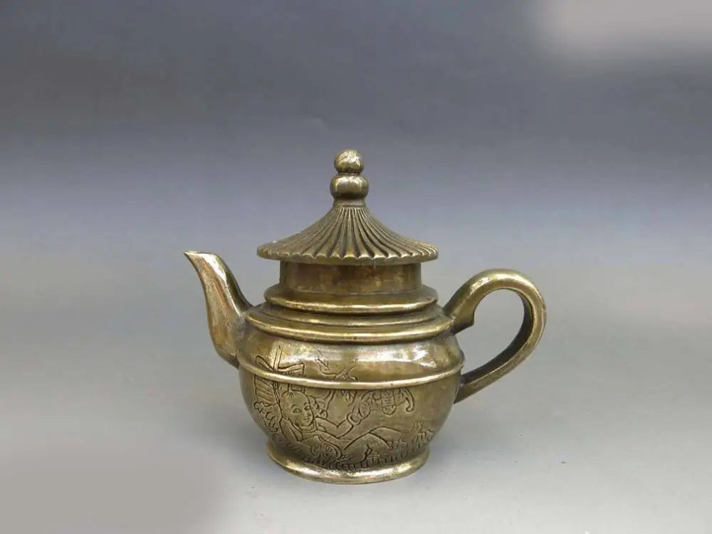 

DS China Brass copper carved fine boy Teapot Sculpture Statue