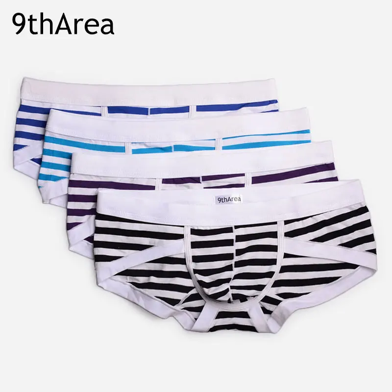 9thArea male underwear mens briefs 3pcs stripe Youthful vitality Style Cotton fabric Men's