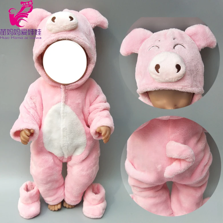 2019 new arrival 38cm doll clothes for 43cm Baby doll boy clothes pants pink pig set for 17 inch babies doll fur pajama set