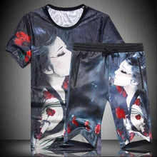Китайский стиль, красивый узор, 3D печать, модная футболка и шорты, костюм Лето, качественный мягкий удобный мужской короткий комплект