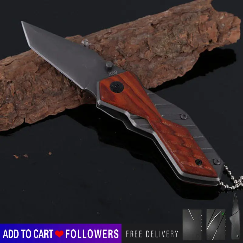 

Outdoor Mini Camping Wooden Handle Survival Knife Multifunction Outdoor Tactical Rescue Tools Folding Hunting