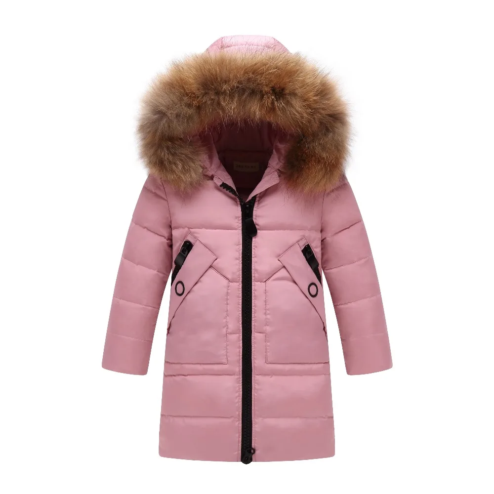 Зимние Пуховые парки для девочек, куртки, пальто Длинная модель, теплые пальто для маленьких девочек плотная теплая куртка на утином пуху верхняя одежда для детей пуховые пальто