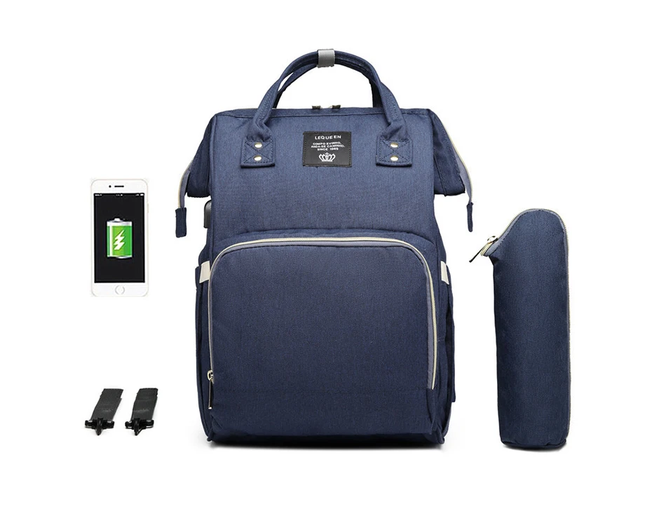 Модная сумка для подгузников для мам, Большая вместительная детская сумка, дорожный рюкзак для кормления, сумка для ухода за ребенком с интерфейсом USB - Цвет: Navy