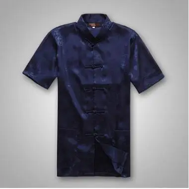 dark blue Традиционная китайская одежда с коротким рукавом, костюм Тан, топ для мужчин, униформа кунг-фу Тай Чи, летняя рубашка для боевых искусств, блузка, пальто для мужчин - Цвет: dark blue