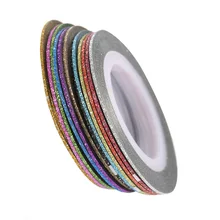12 pièces couleurs mélangées Brillant nail art Autocollant Rouleaux Mince bande de striping Scintillant Ligne bricolage Styling nail art Conseils autocollant de décoration(China)