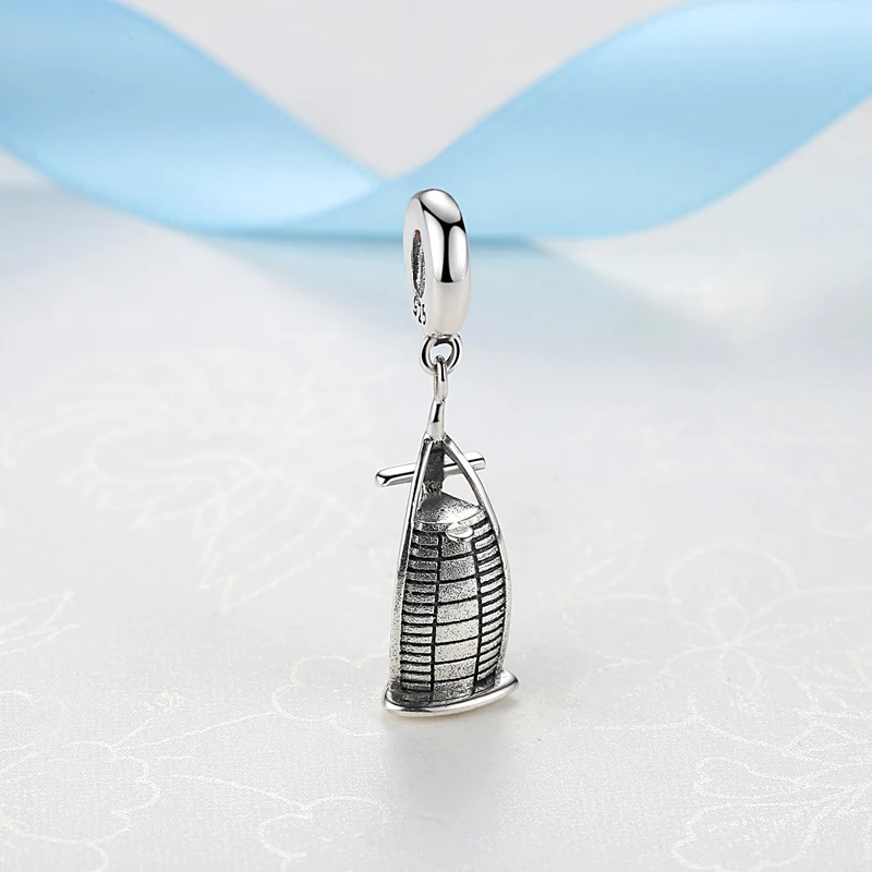 New Authentic 925 Sterling Silver Charm Bead Travel Dubai Burj Al Arab Dangle Charms Fit  Bracelets Women DIY Jewelry 2
