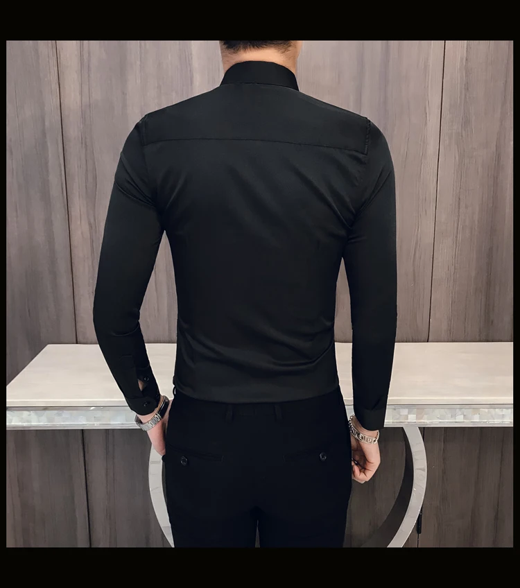 Chemise homme manche longue Весна 2019 новая рубашка для мужчин slim fit Винтаж Вышивка повседневное S рубашки для мальчиков ночной клуб Пром смокинг 3xl