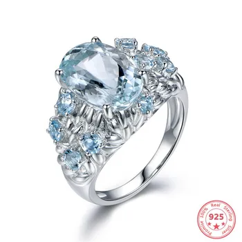 

Blue Sapphire Topaz Engagement 925 Silver Color Daimond Ring for Females Peridot Bizuteria Anillos De Gemstone Jewelry Rings