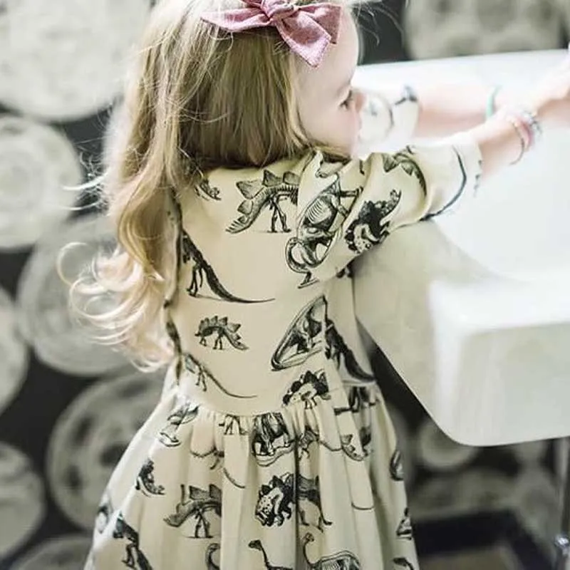 

Children's Dress Toddler Infant Baby Girls Cartoon Dinosaur Print Sun Dresses Clothes Outfits Cotton Spring O-Neck Dress