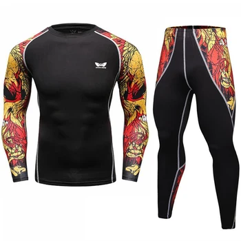 

New 2017 Men Compression Set T Shirt + Joggers Fashion 3D Printed Tight Fitness Tshirt Men Crossfit Skinny Leggings Suits
