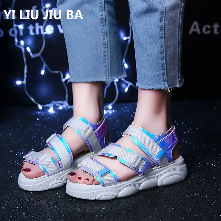 

2019 Summer Women Platform Sandals Open Toe Wedge Thick Bottom Casual Shoes Woman Hook & Loop Breathable Mesh Sandals **946