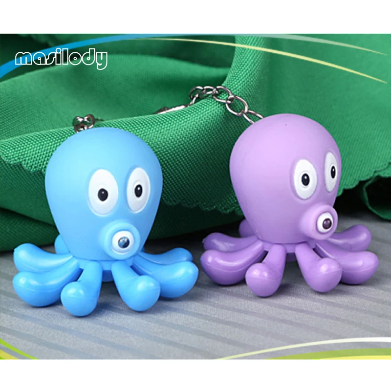 

20pcs/lot Creative Plastic LED 3D Octopus Shaped Keychains with Sound Novelty Toy Key Chain for Kids Cartoon Seafood Keyring