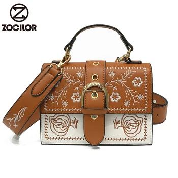 

Fashion Women handbag Panelled Vintage embroidery Flower Girls Bags for PU Leather Women Messenger Bags Drop Shipping