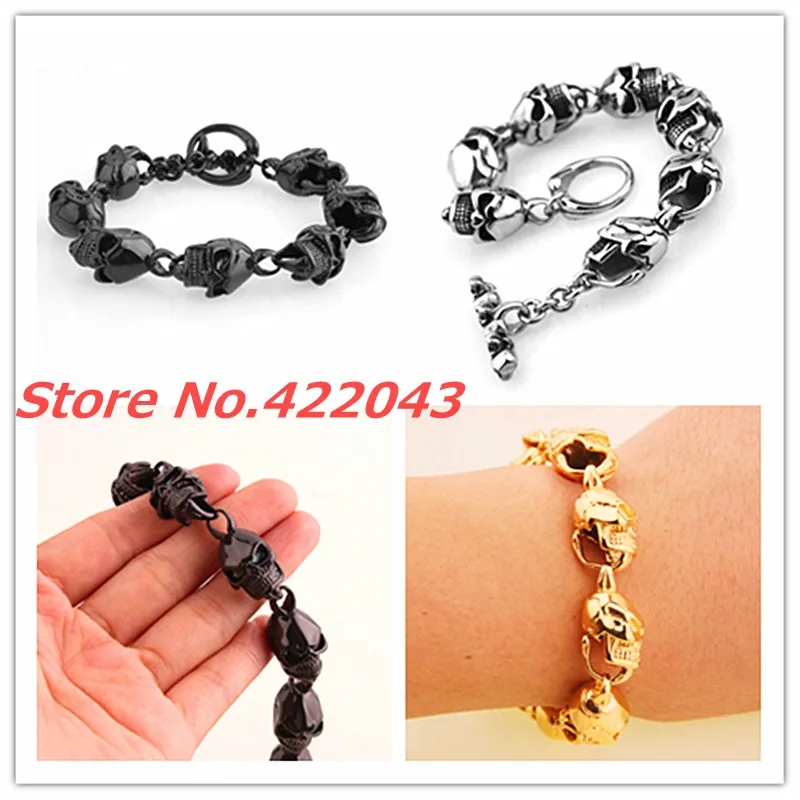 Newest Punk Skeleton Style Boy s Cool 22cm font b Bracelet b font Stainless Steel Skull