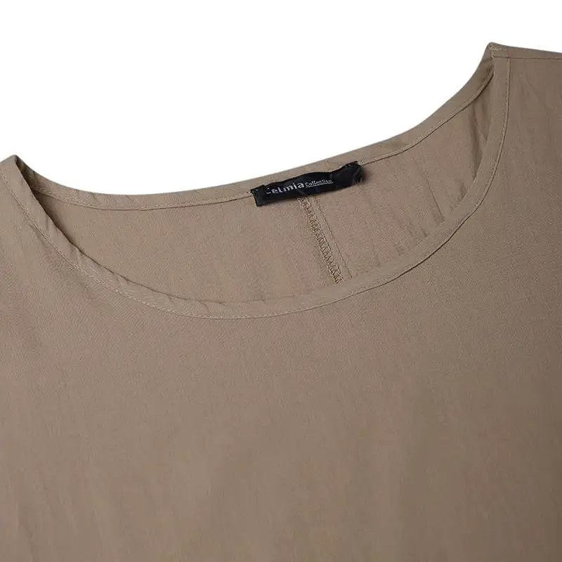 Летняя Свободная Женская хлопковая блузка размера плюс, Повседневная Асимметричная туника с рукавом три четверти, мешковатая длинная блуза, S-5XL