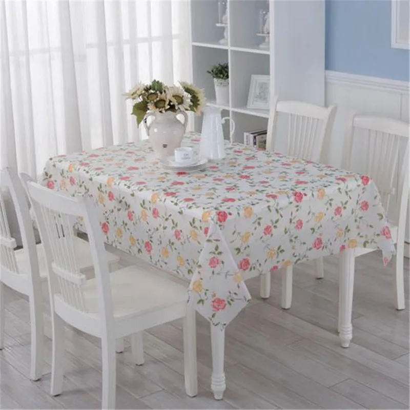 Pastoral Style PVC Table Cloth Red Rose Print Tablecloth Round