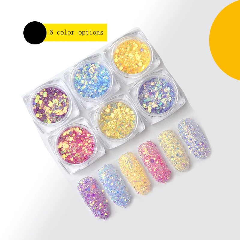 

6 Colors1 Box Bling Glitter Powder Dust Nail Art Sequin 3D Rainbow Clear Hexagon Slice DIY Charm Nail Art Decor Manicure