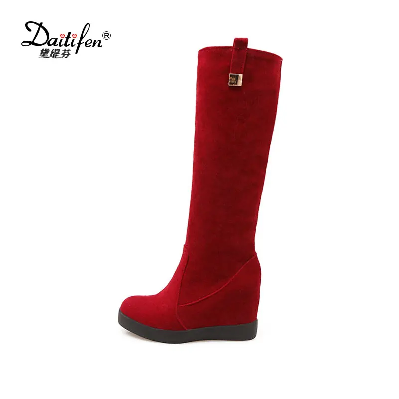 Daitifen Fashion Solid high heel Riding boots Metal Decoration knee