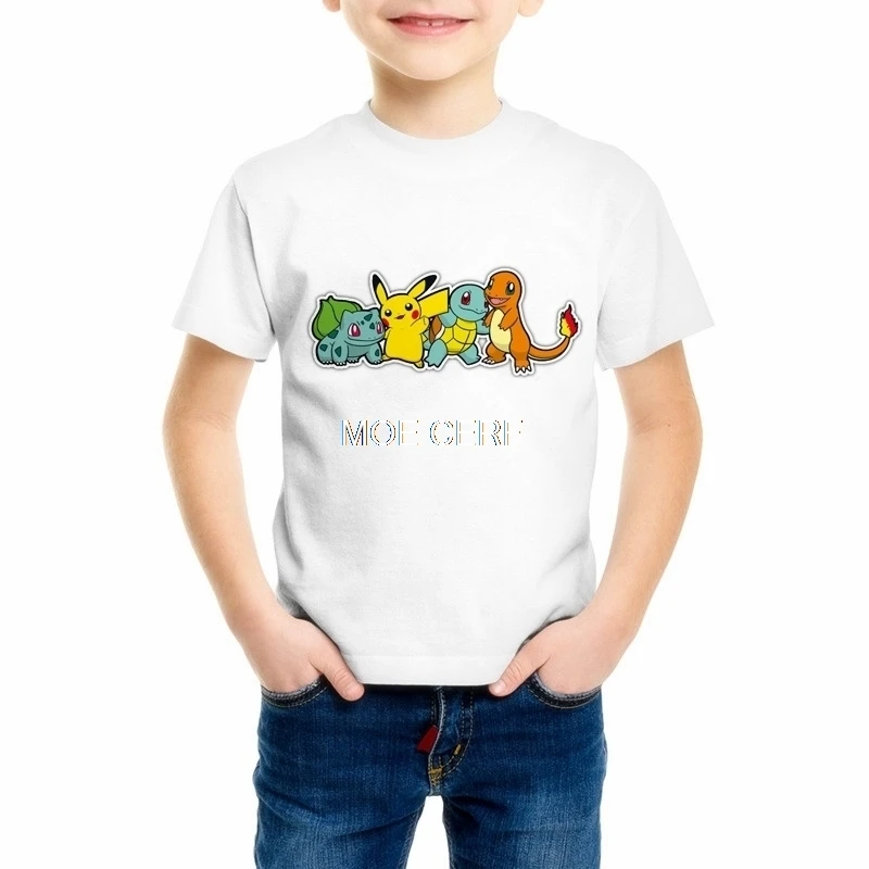 Футболка с покемоном Пикачу для мальчиков и девочек, футболки модные детские повседневные Летние футболки с 3D рисунком, топы, одежда с героями мультфильмов, C20-25