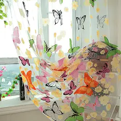 Видеть сквозь Красочные бабочки Панель шарф тюль экраны окна двери Шторы вуаль Шторы 259qe