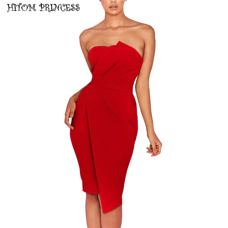 HITOM принцессы без бретелек Bodycon платье знаменитости Вечеринка Для женщин летние