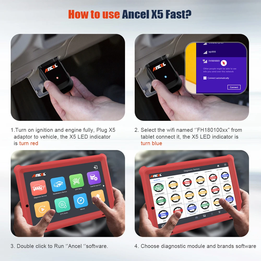 Ancel X5 плюс OBD2 диагностический инструмент Wi Fi OBD полные системы Профессиональный